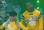 Trish Stratus and Booker T play goalkeeper