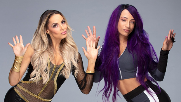 Trish Stratus and Sasha Banks pose together